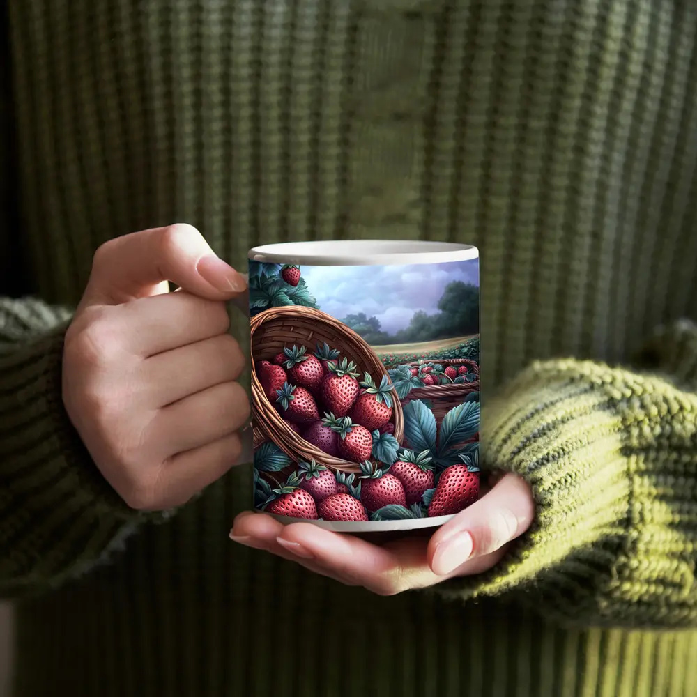 Strawberry Harvest Basket Farm Field Art – Mugs