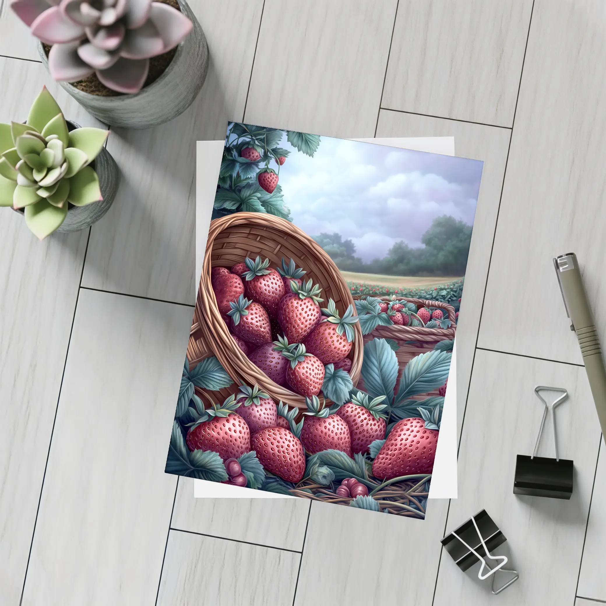 Strawberry Harvest Basket Farm Field Art – Postcards