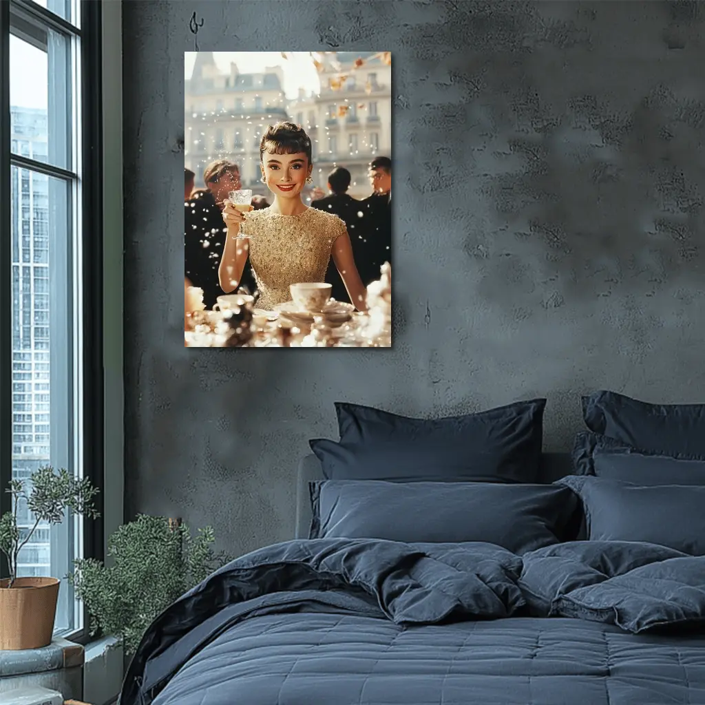 Elegant Woman Champagne Toast Paris Street – Wall Art