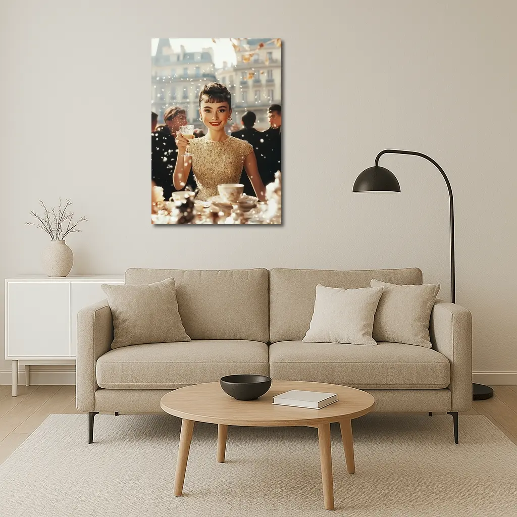 Elegant Woman Champagne Toast Paris Street – Wall Art