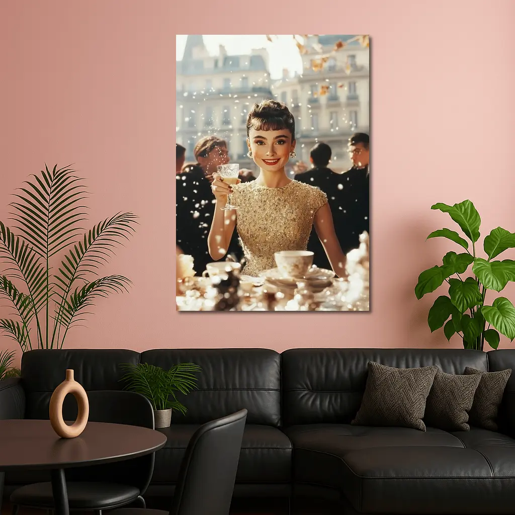 Elegant Woman Champagne Toast Paris Street – Wall Art