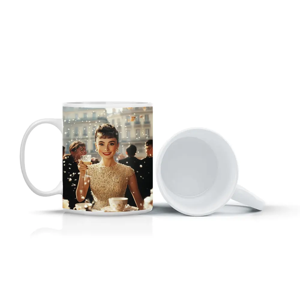 Elegant Woman Champagne Toast Paris Street – Mugs