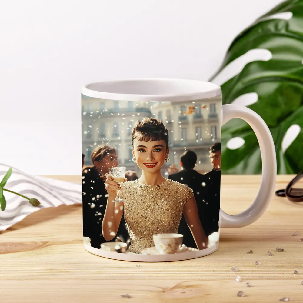 Elegant Woman Champagne Toast Paris Street – Mugs