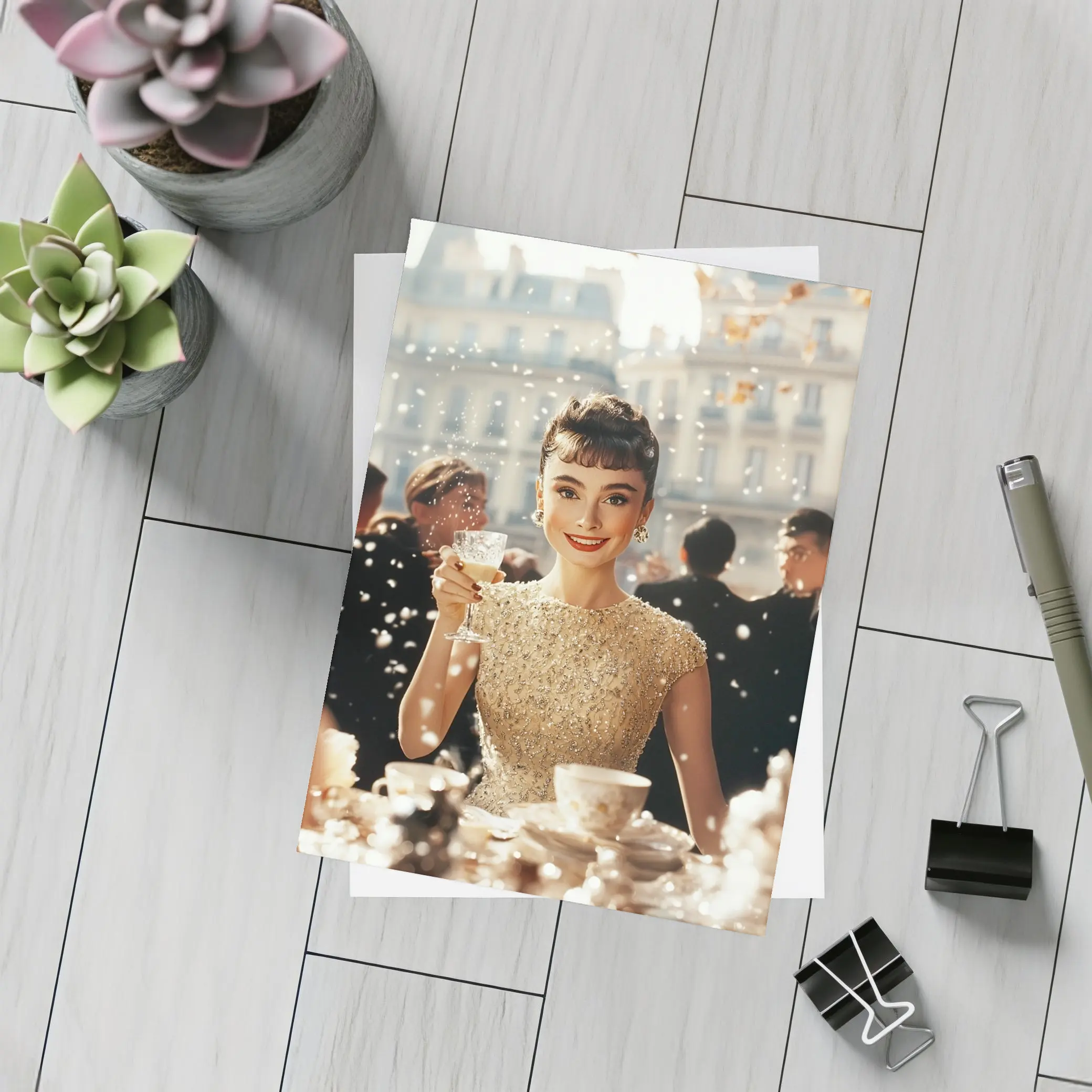 Elegant Woman Champagne Toast Paris Street – Postcards