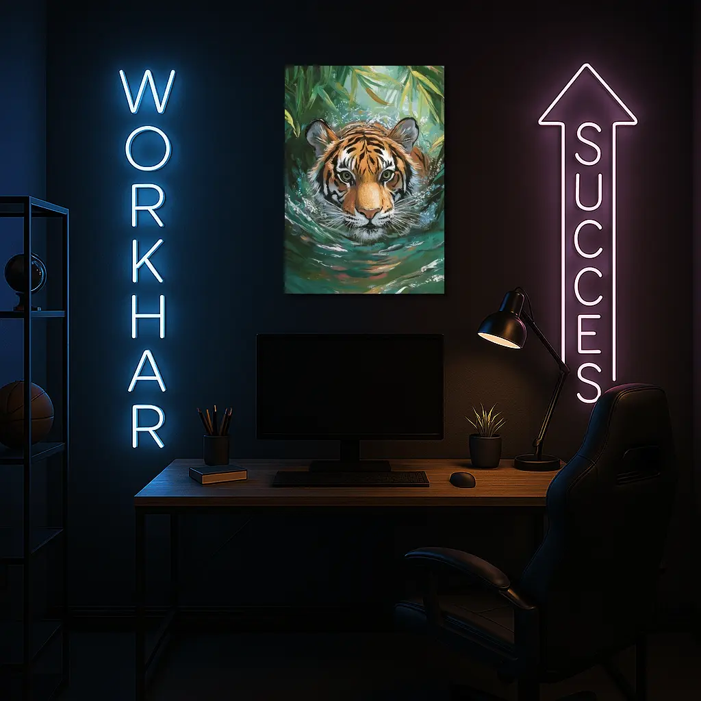 Tiger Swimming Through Jungle Water Art – Wall Art