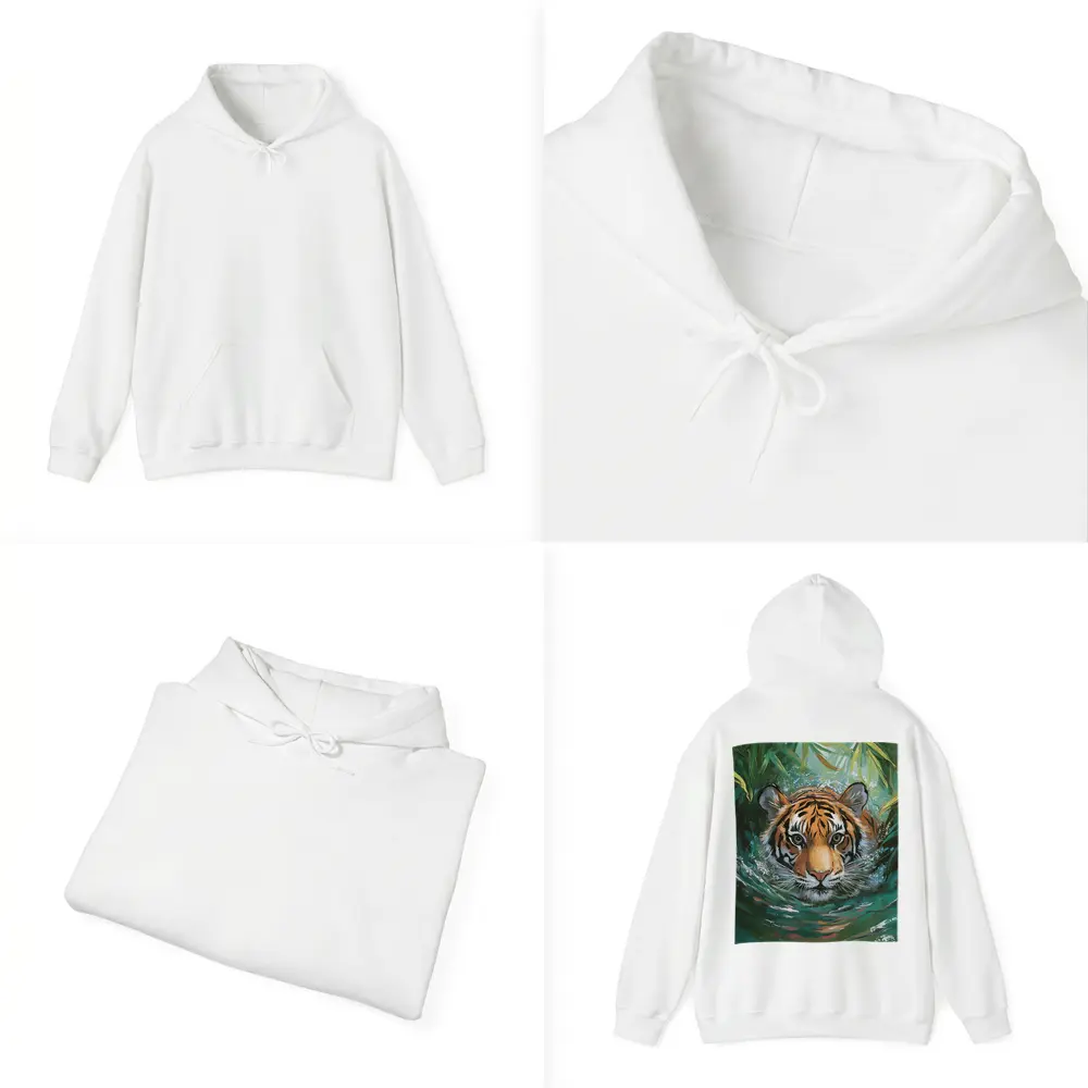 Tiger Swimming Through Jungle Water Art – Hoodies
