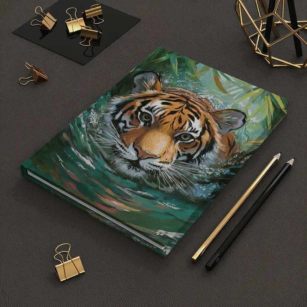 Tiger Swimming Through Jungle Water Art – Notebooks