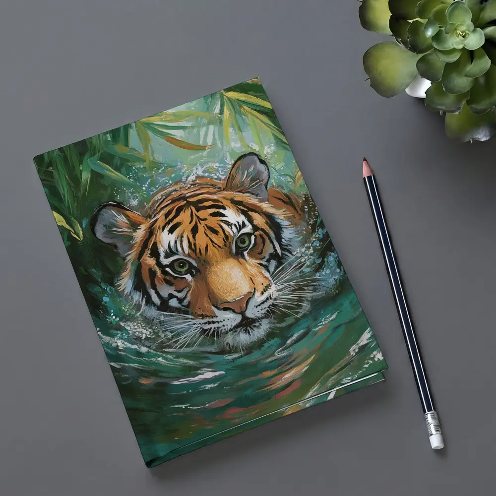 Tiger Swimming Through Jungle Water Art – Notebooks