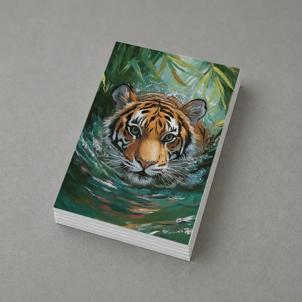 Tiger Swimming Through Jungle Water Art – Postcards