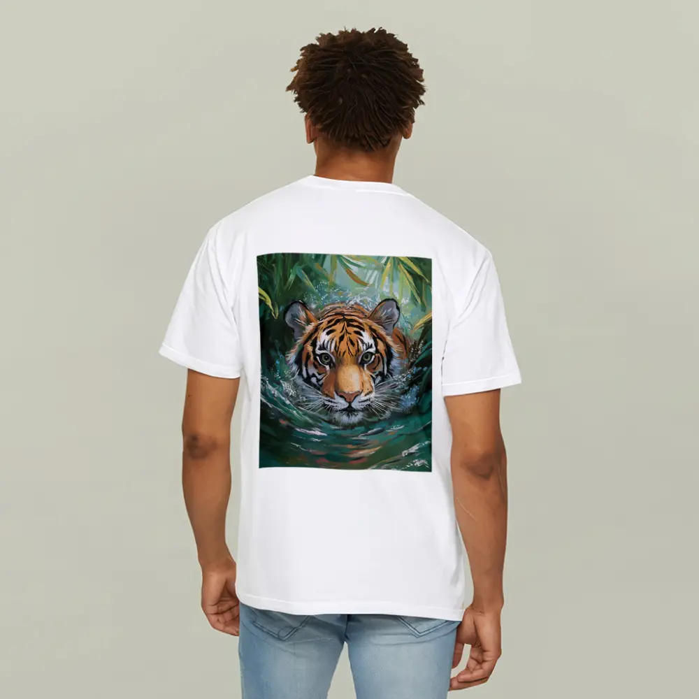 Tiger Swimming Through Jungle Water Art – T-Shirts