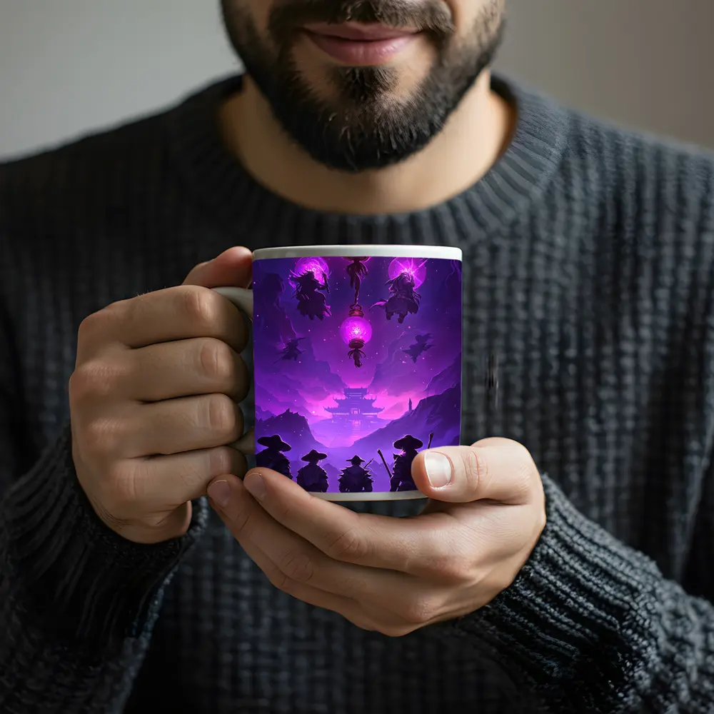 Samurai Warriors Purple Glowing Lanterns Night – Mugs