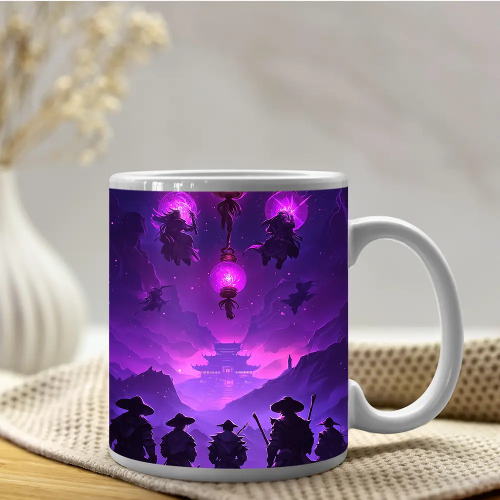 Samurai Warriors Purple Glowing Lanterns Night – Mugs