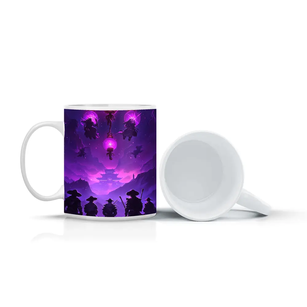 Samurai Warriors Purple Glowing Lanterns Night – Mugs