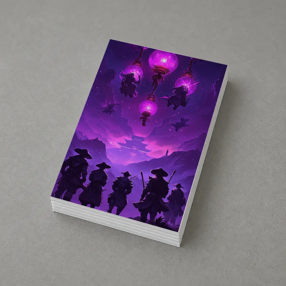 Samurai Warriors Purple Glowing Lanterns Night – Postcards
