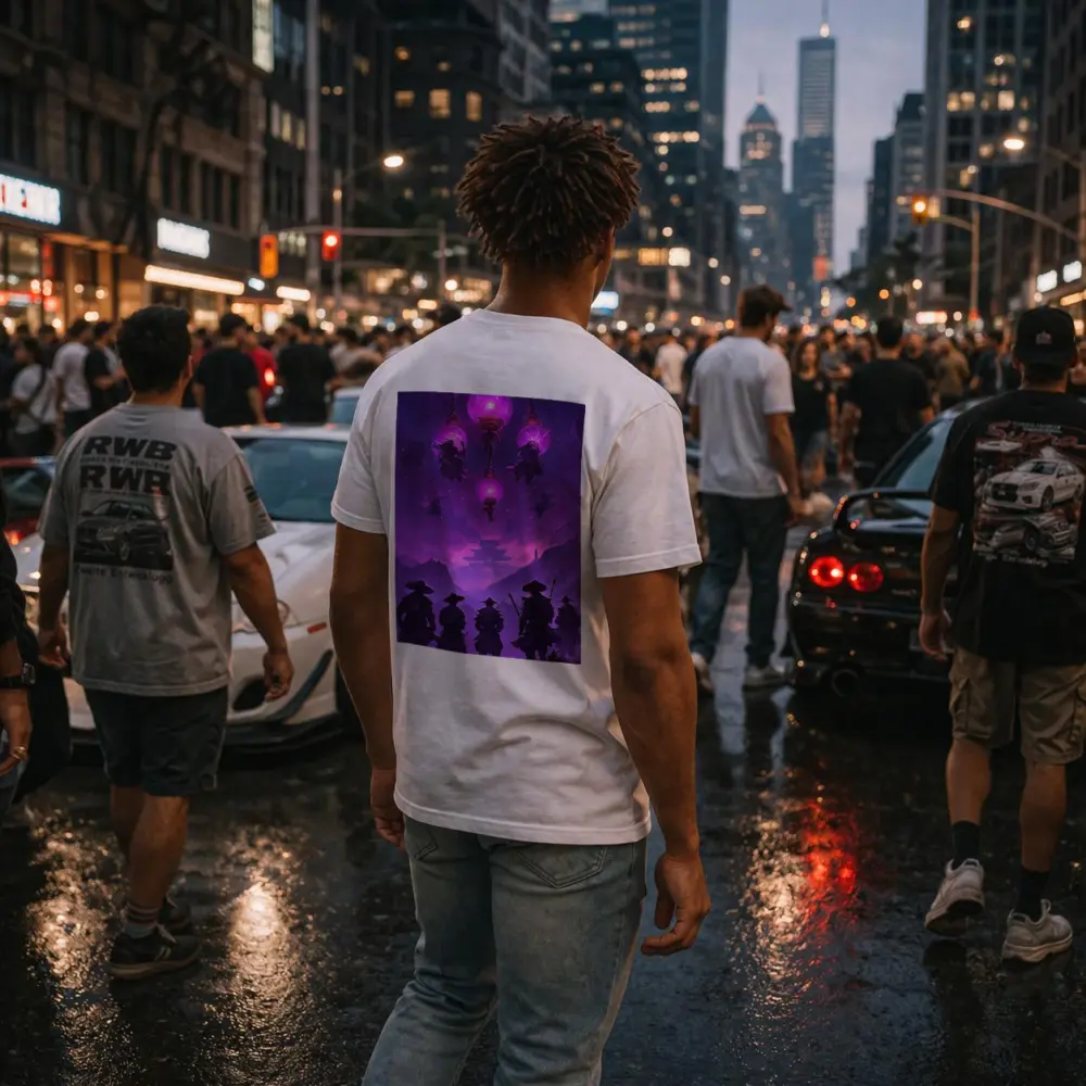 Samurai Warriors Purple Glowing Lanterns Night – T-Shirts