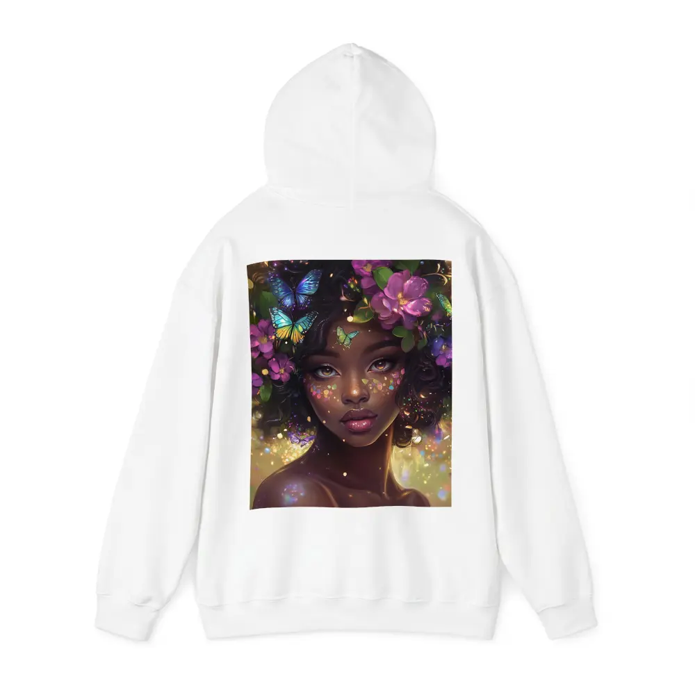 Fantasy Black Woman Butterflies Purple Flowers Art – Hoodies