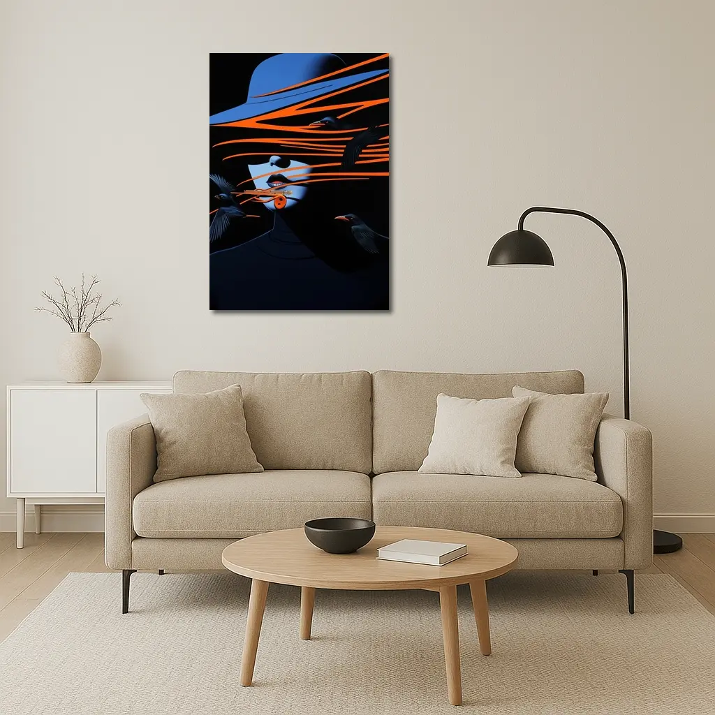 Woman With Hat and Black Birds – Wall Art