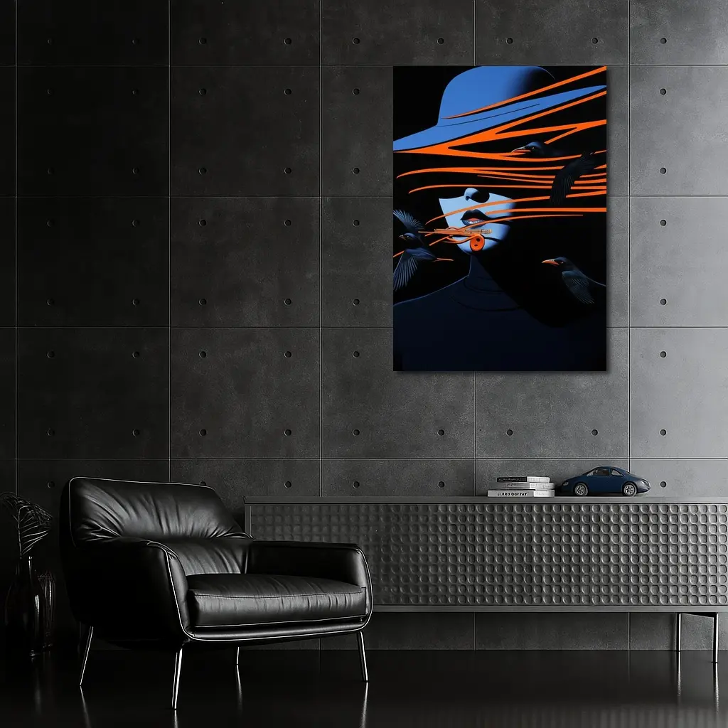 Woman With Hat and Black Birds – Wall Art