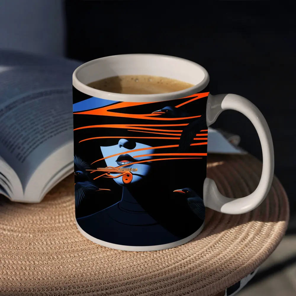Woman With Hat and Black Birds – Mugs