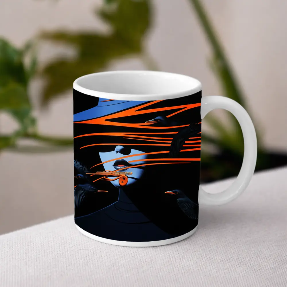 Woman With Hat and Black Birds – Mugs