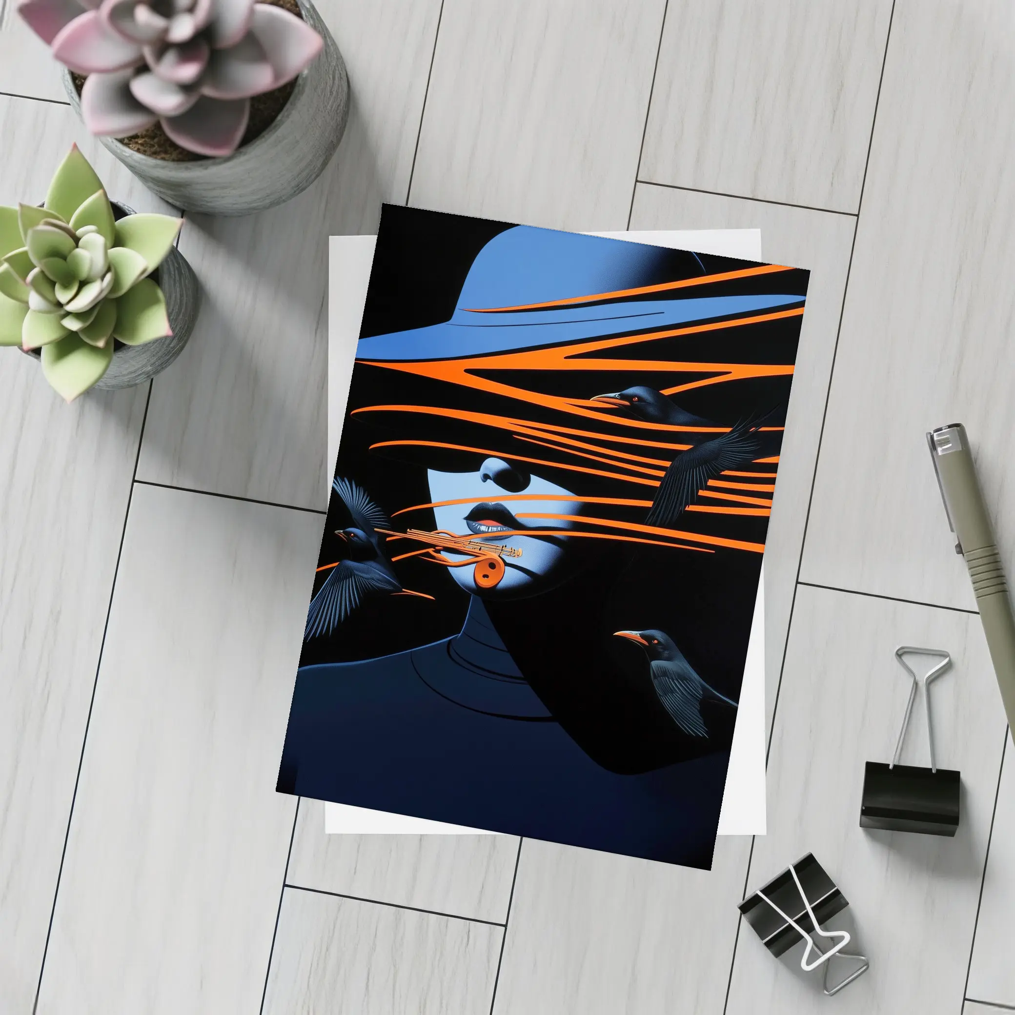 Woman With Hat and Black Birds – Postcards