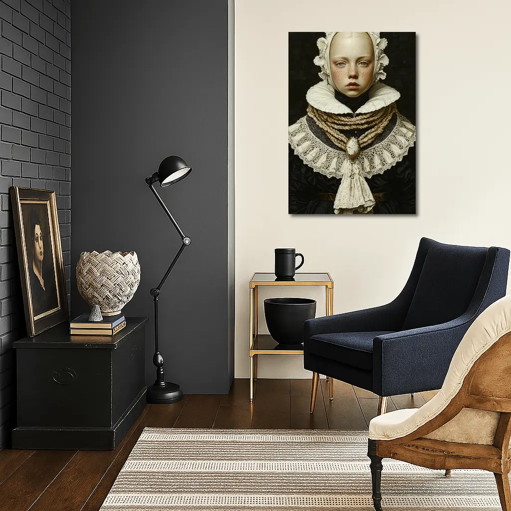 Renaissance Portrait Girl Dark Oil Painting – Wall Art