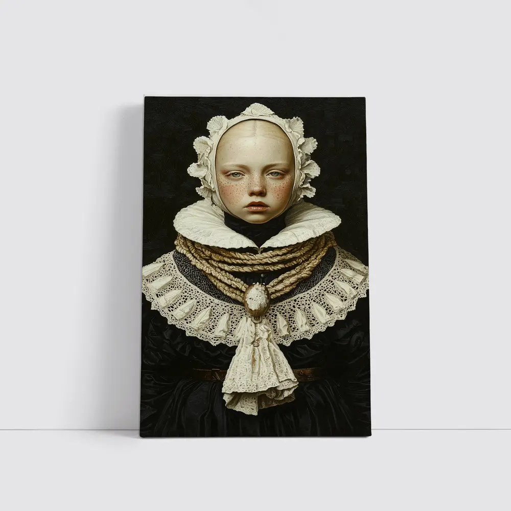 Renaissance Portrait Girl Dark Oil Painting – Wall Art
