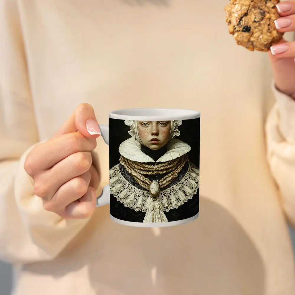 Renaissance Portrait Girl Dark Oil Painting – Mugs