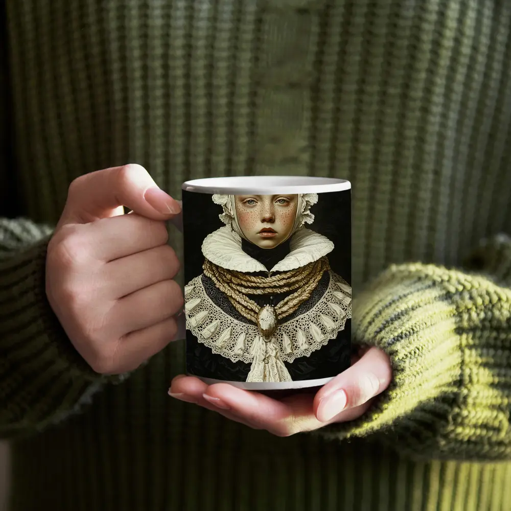 Renaissance Portrait Girl Dark Oil Painting – Mugs