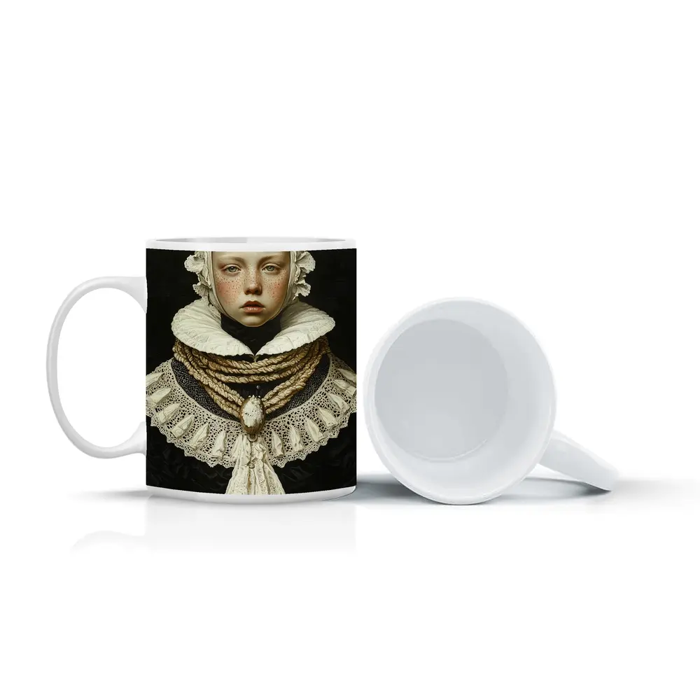 Renaissance Portrait Girl Dark Oil Painting – Mugs