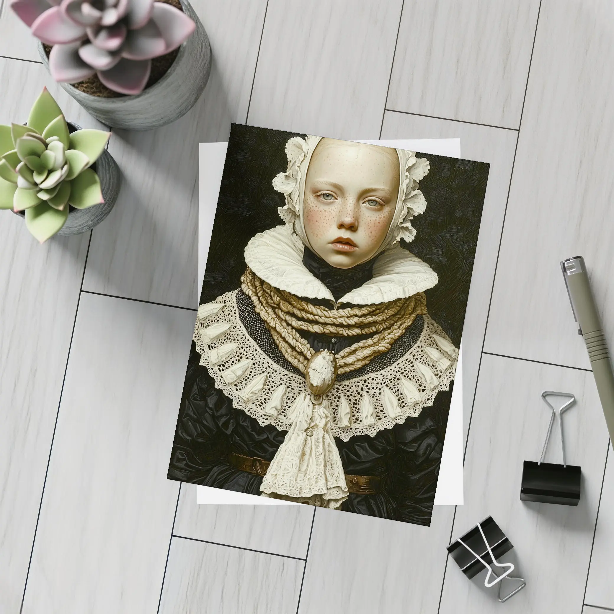 Renaissance Portrait Girl Dark Oil Painting – Postcards