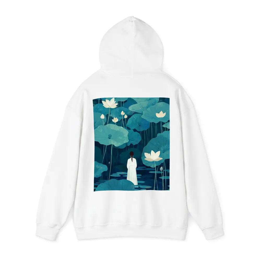 Woman Standing Among Blue Lotus Flowers – Hoodies
