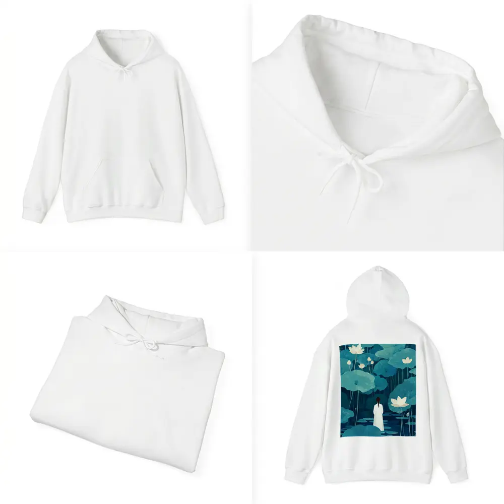 Woman Standing Among Blue Lotus Flowers – Hoodies