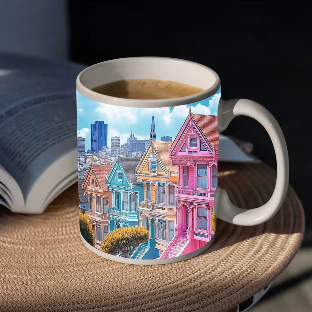 San Francisco Painted Ladies Victorian Houses Art – Mugs