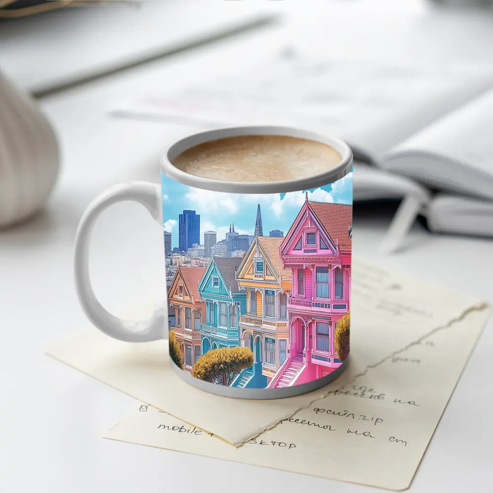 San Francisco Painted Ladies Victorian Houses Art – Mugs