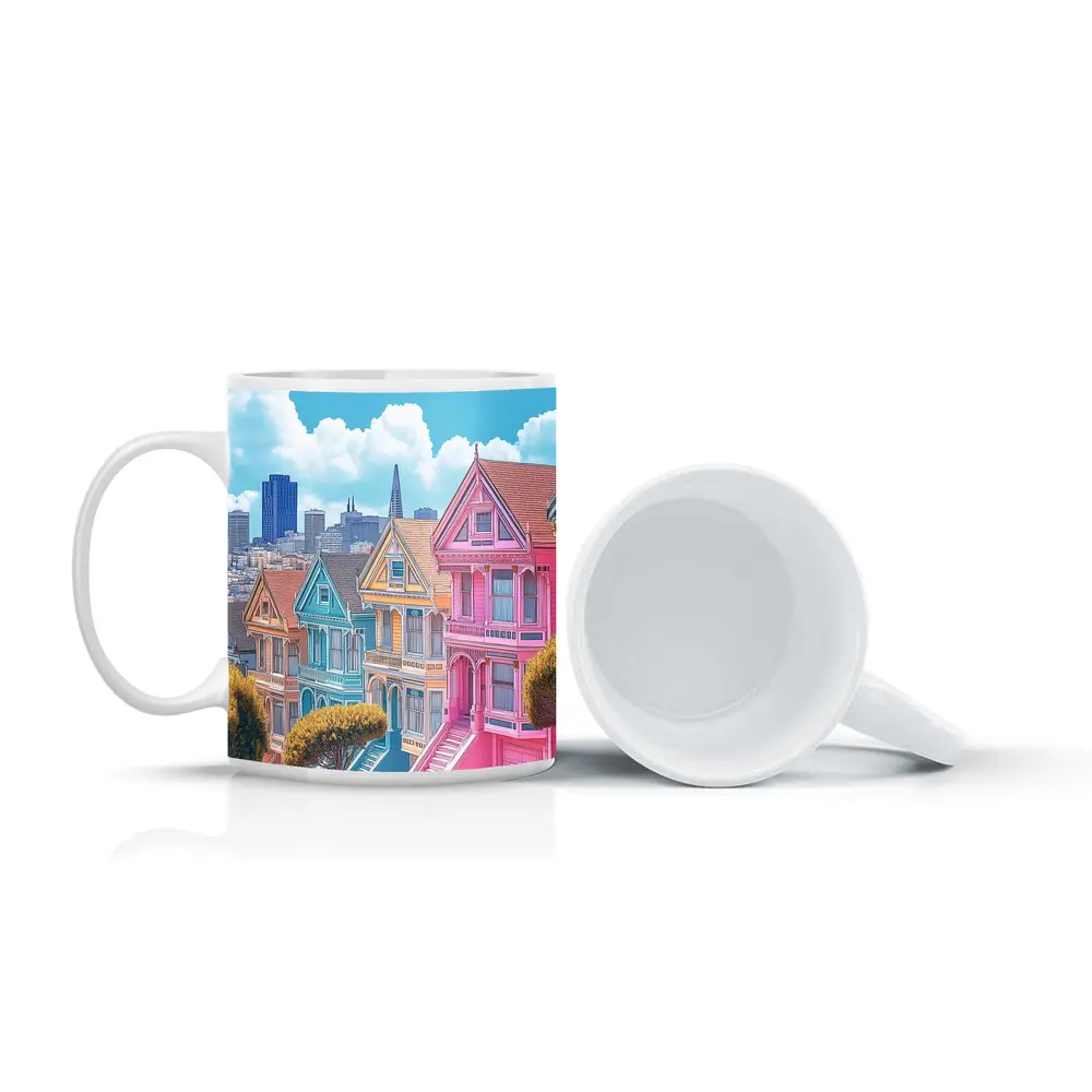San Francisco Painted Ladies Victorian Houses Art – Mugs