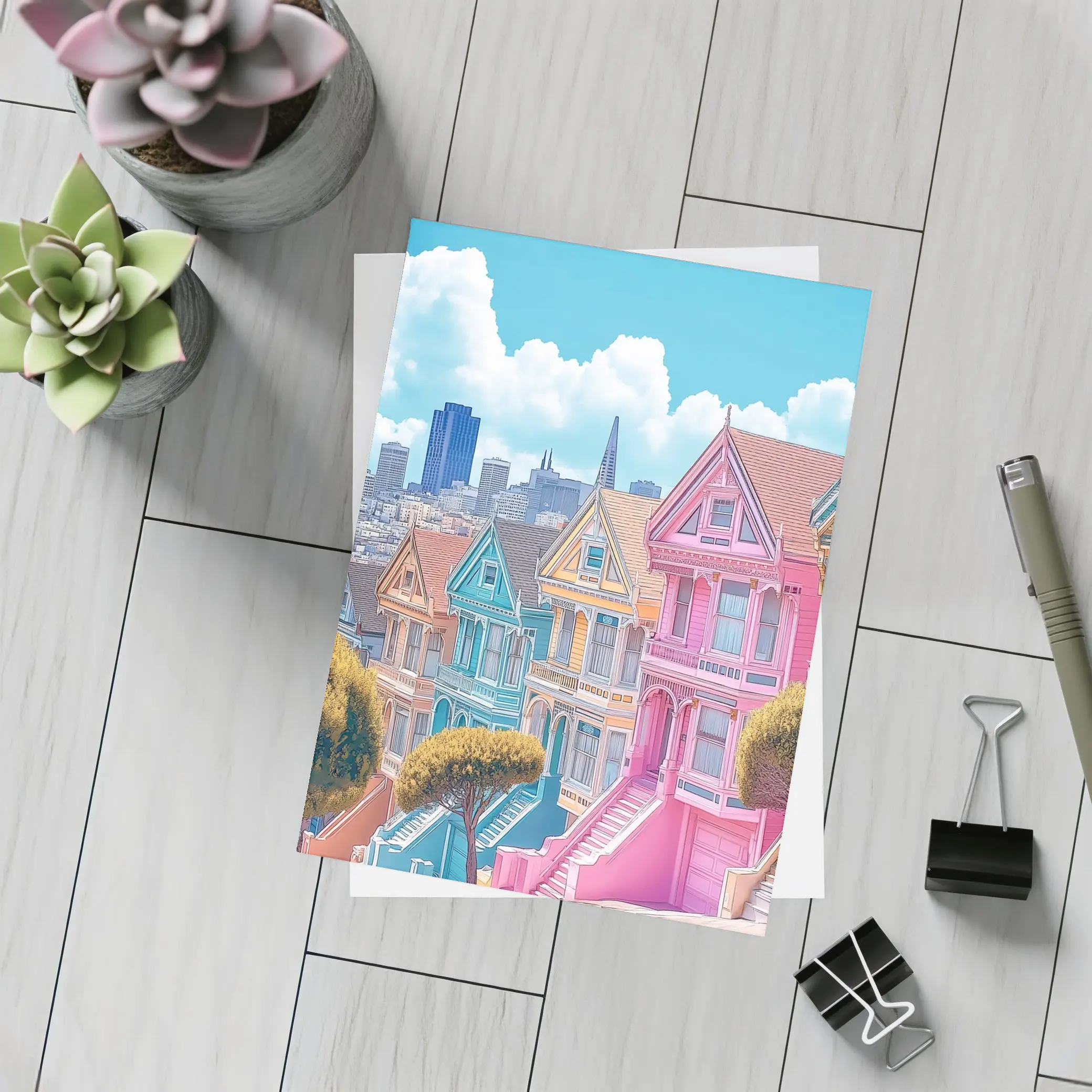 San Francisco Painted Ladies Victorian Houses Art – Postcards