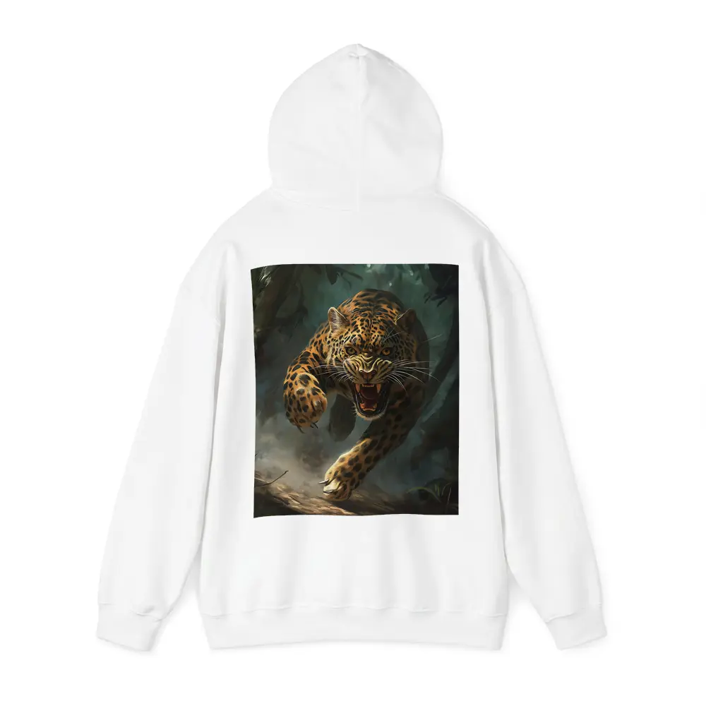 Roaring Jaguar Leaping Through Dark Jungle – Hoodies