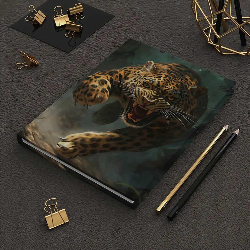 Roaring Jaguar Leaping Through Dark Jungle – Notebooks