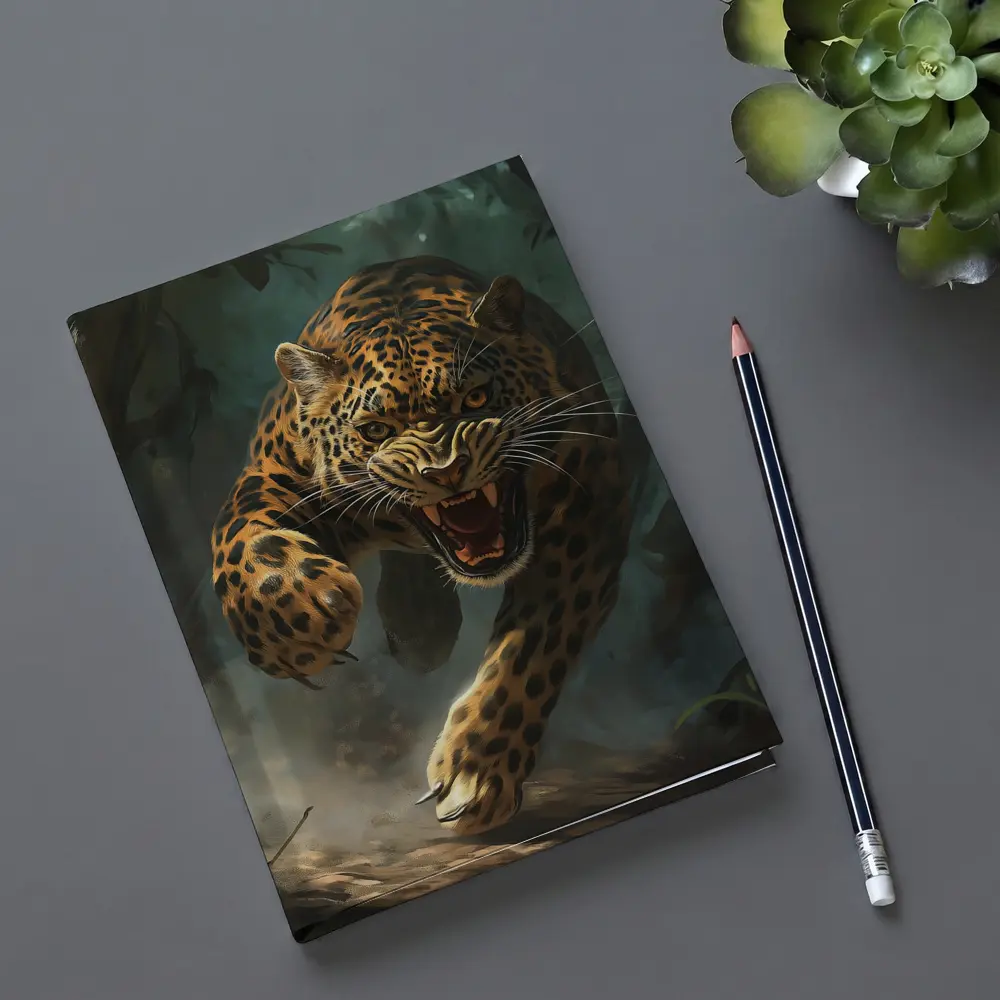 Roaring Jaguar Leaping Through Dark Jungle – Notebooks