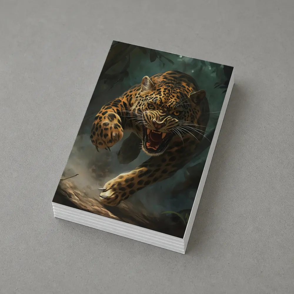 Roaring Jaguar Leaping Through Dark Jungle – Postcards