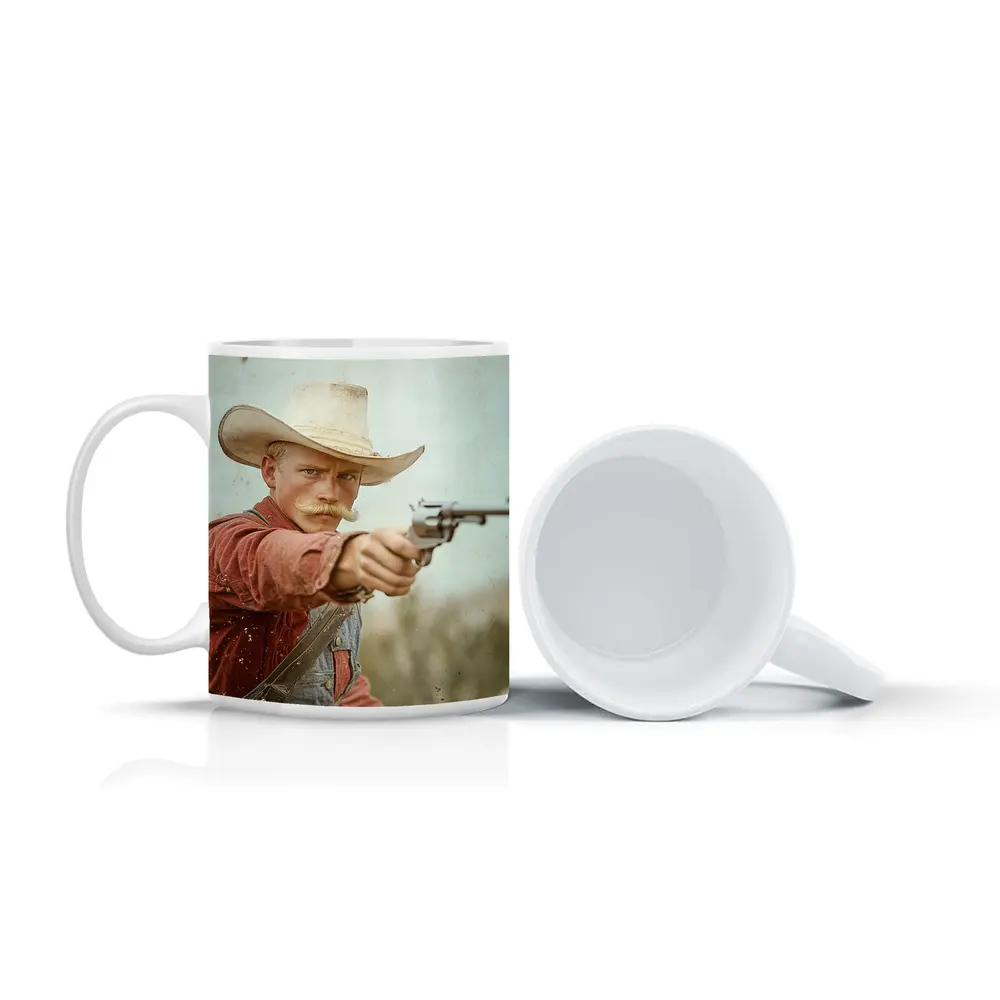 Young Cowboy Aiming Revolver Wild West – Mugs