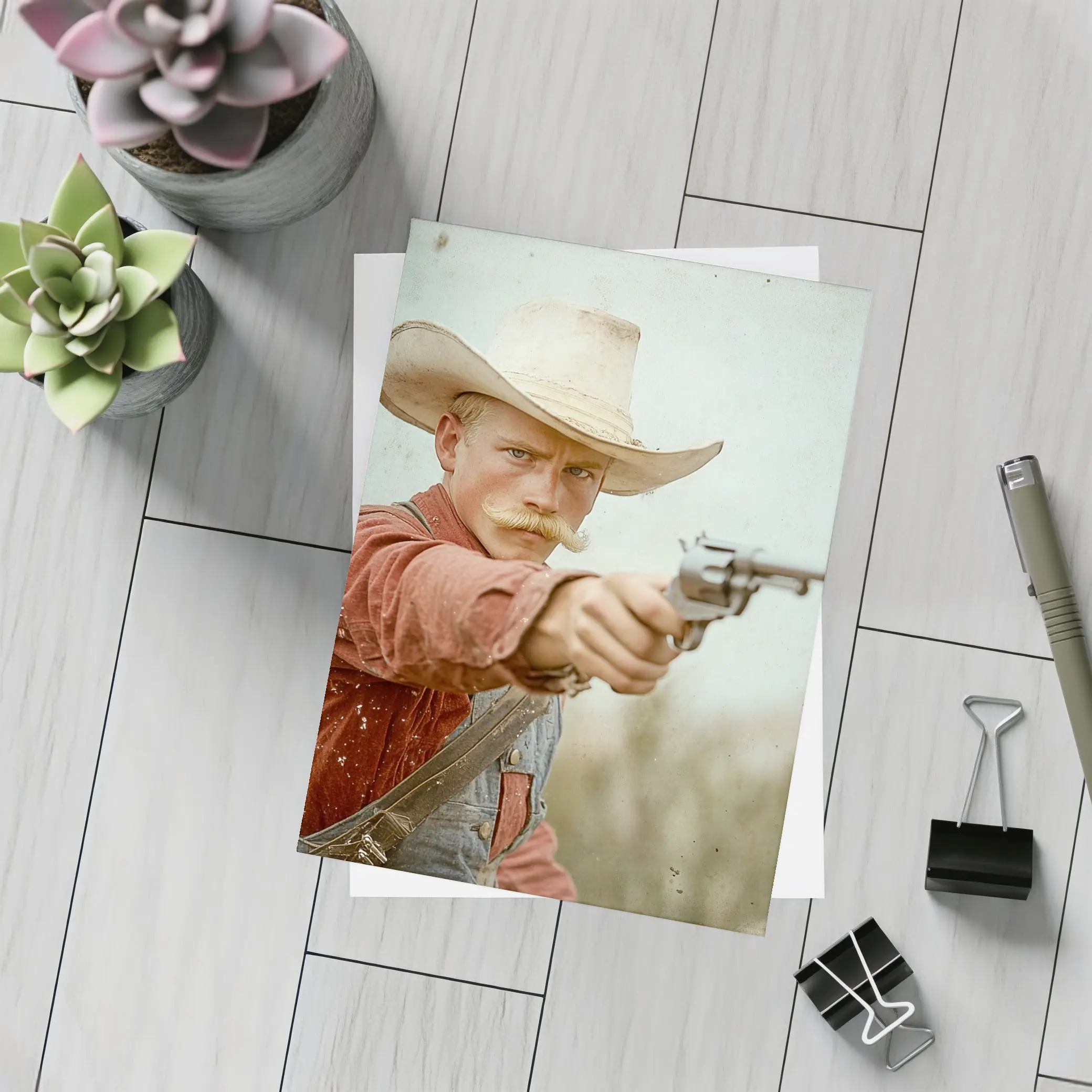 Young Cowboy Aiming Revolver Wild West – Postcards