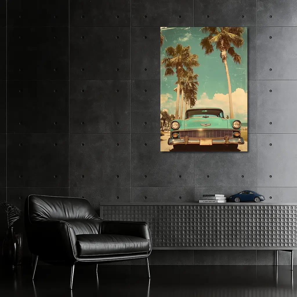 Chevrolet Bel Air Retro Palm Tree Beach – Wall Art