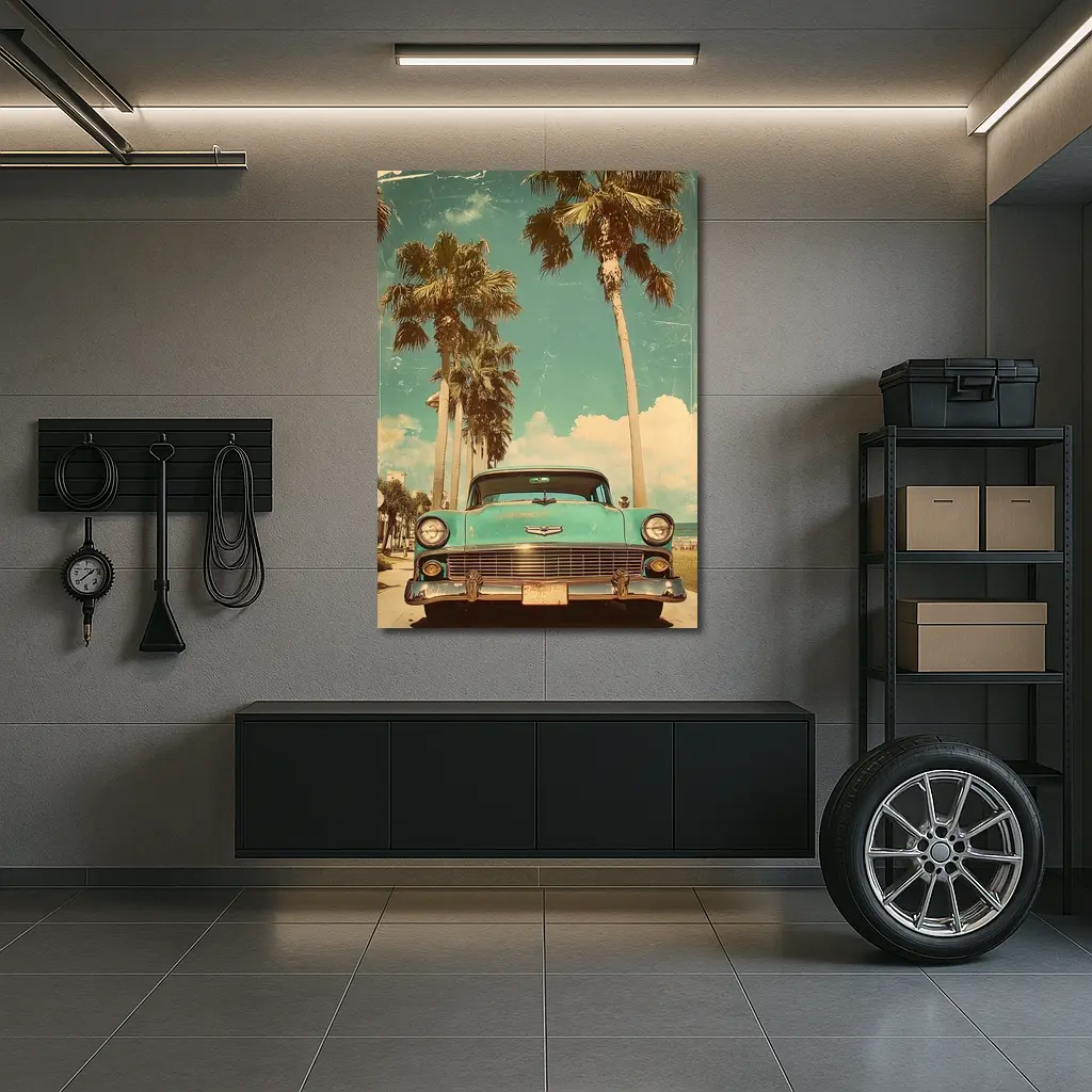 Chevrolet Bel Air Retro Palm Tree Beach – Wall Art