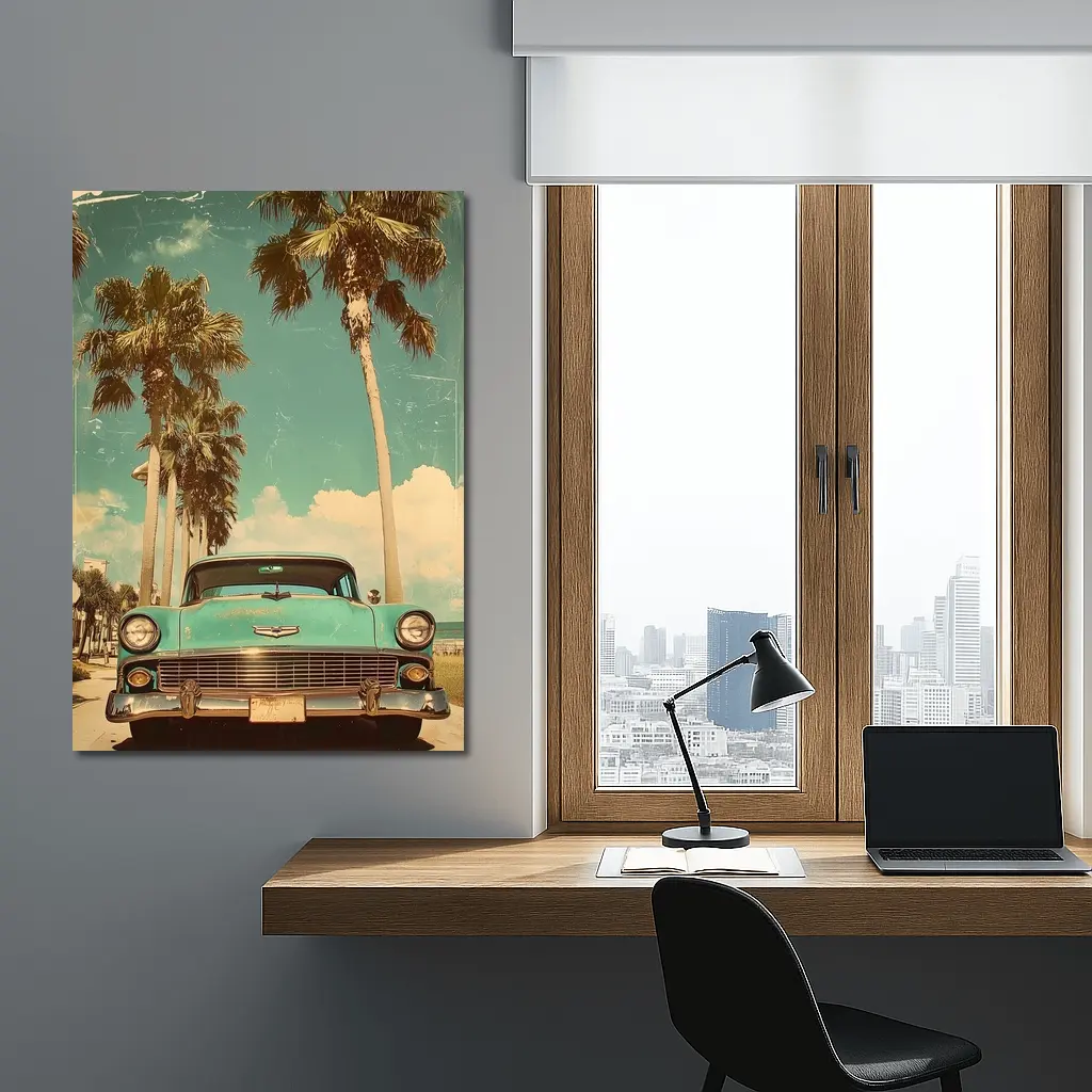 Chevrolet Bel Air Retro Palm Tree Beach – Wall Art