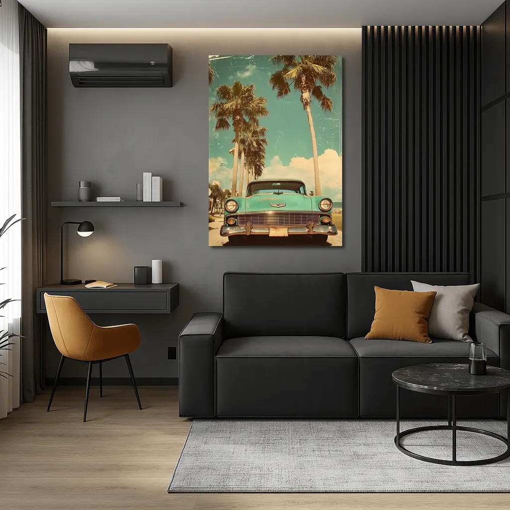 Chevrolet Bel Air Retro Palm Tree Beach – Wall Art