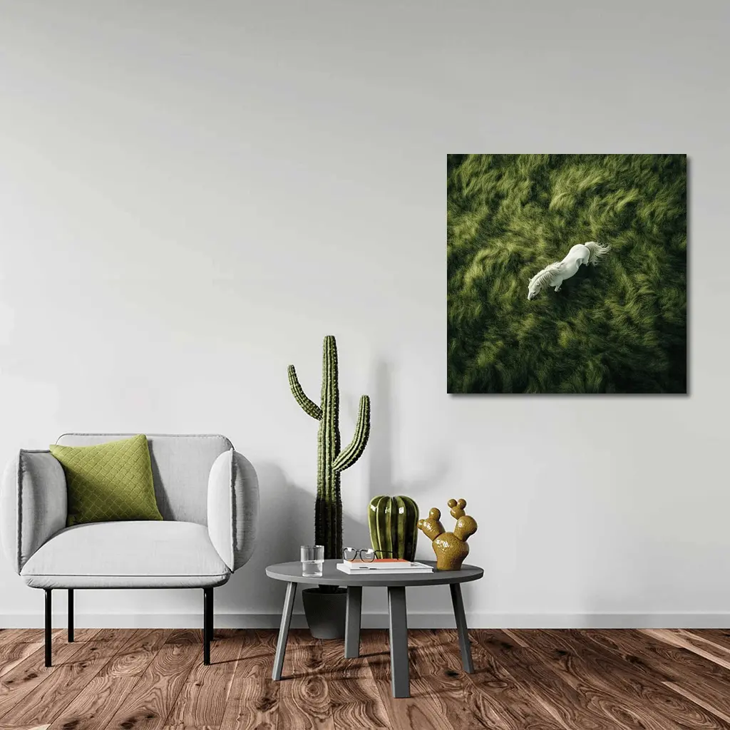 White Horse Running Over Green Grass – Wall Art