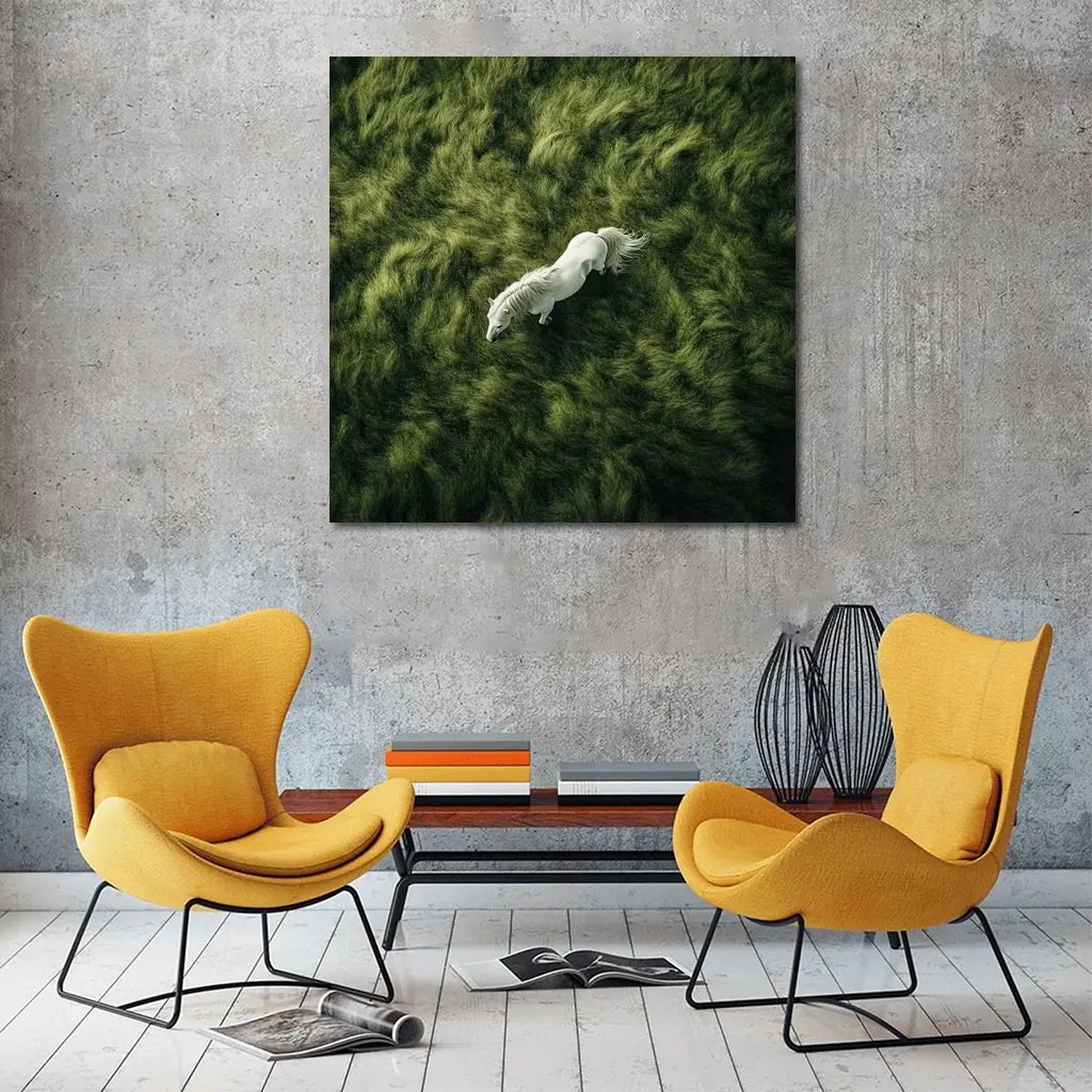 White Horse Running Over Green Grass – Wall Art