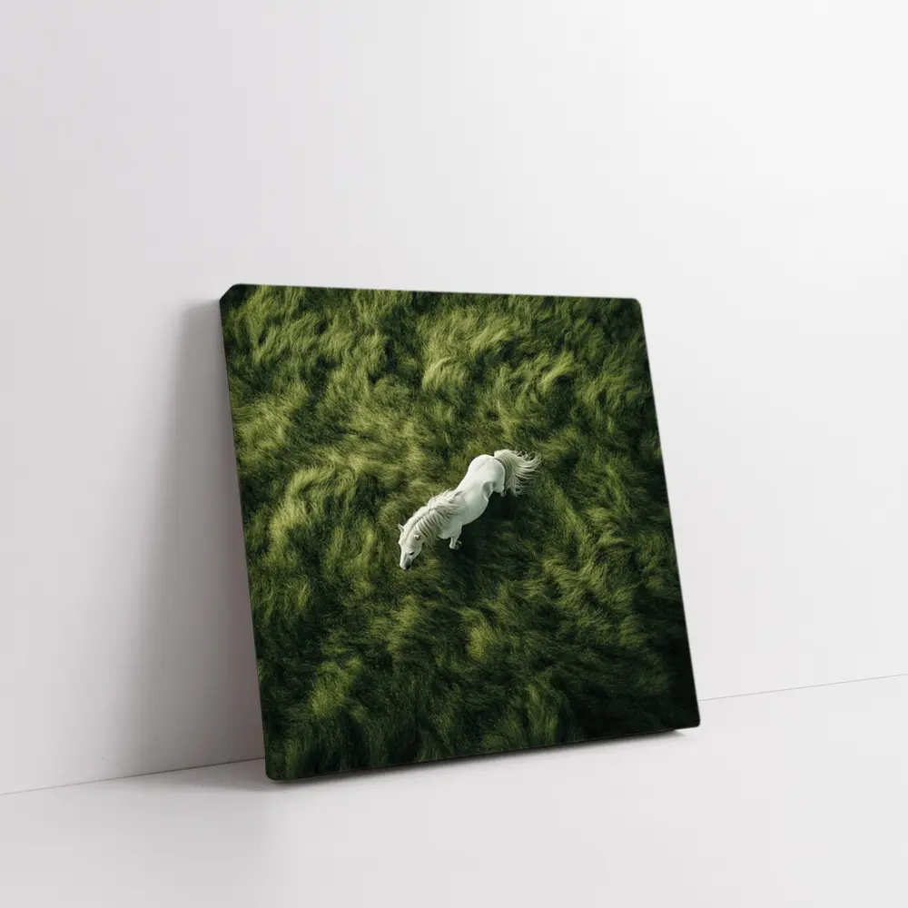 White Horse Running Over Green Grass – Wall Art